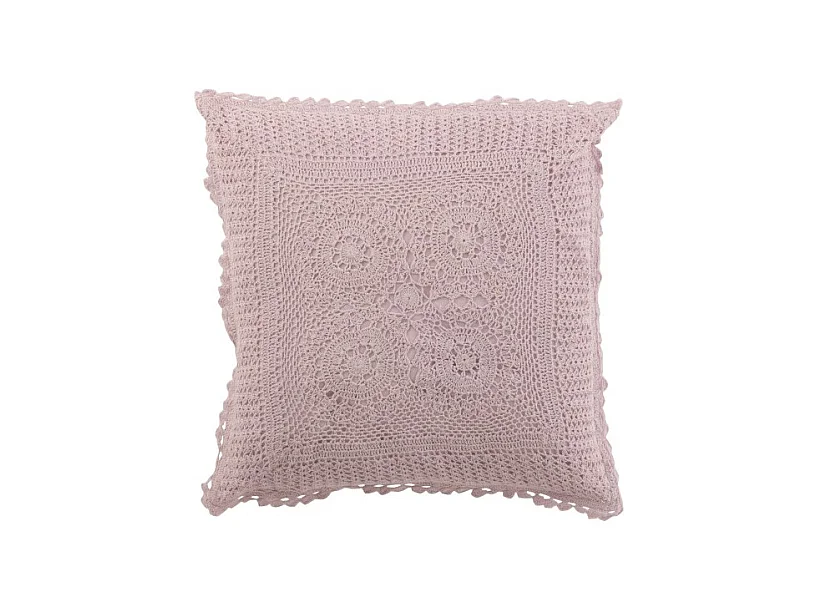 Cojín cuadrado con encajes de algodón morado de 42x42cm