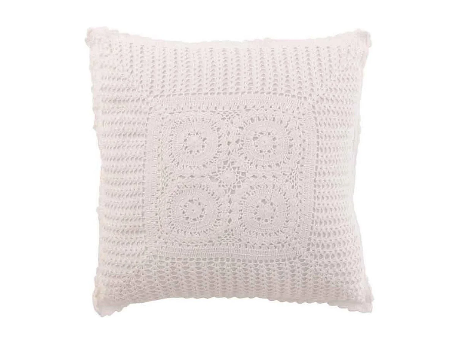 Cuscino quadrato con pizzi in cotone bianco 43x43 cm