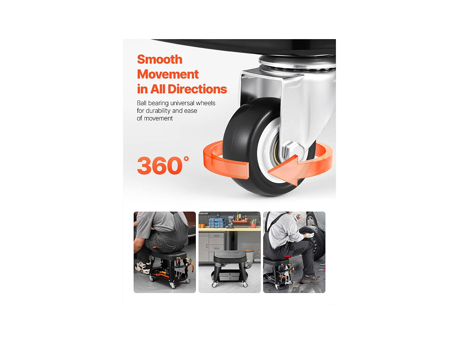 Tabouret d'Atelier, SucceBuy Tabouret de Mécanicien avec Roulettes et Plateau à Outils, Capacité 136 kg