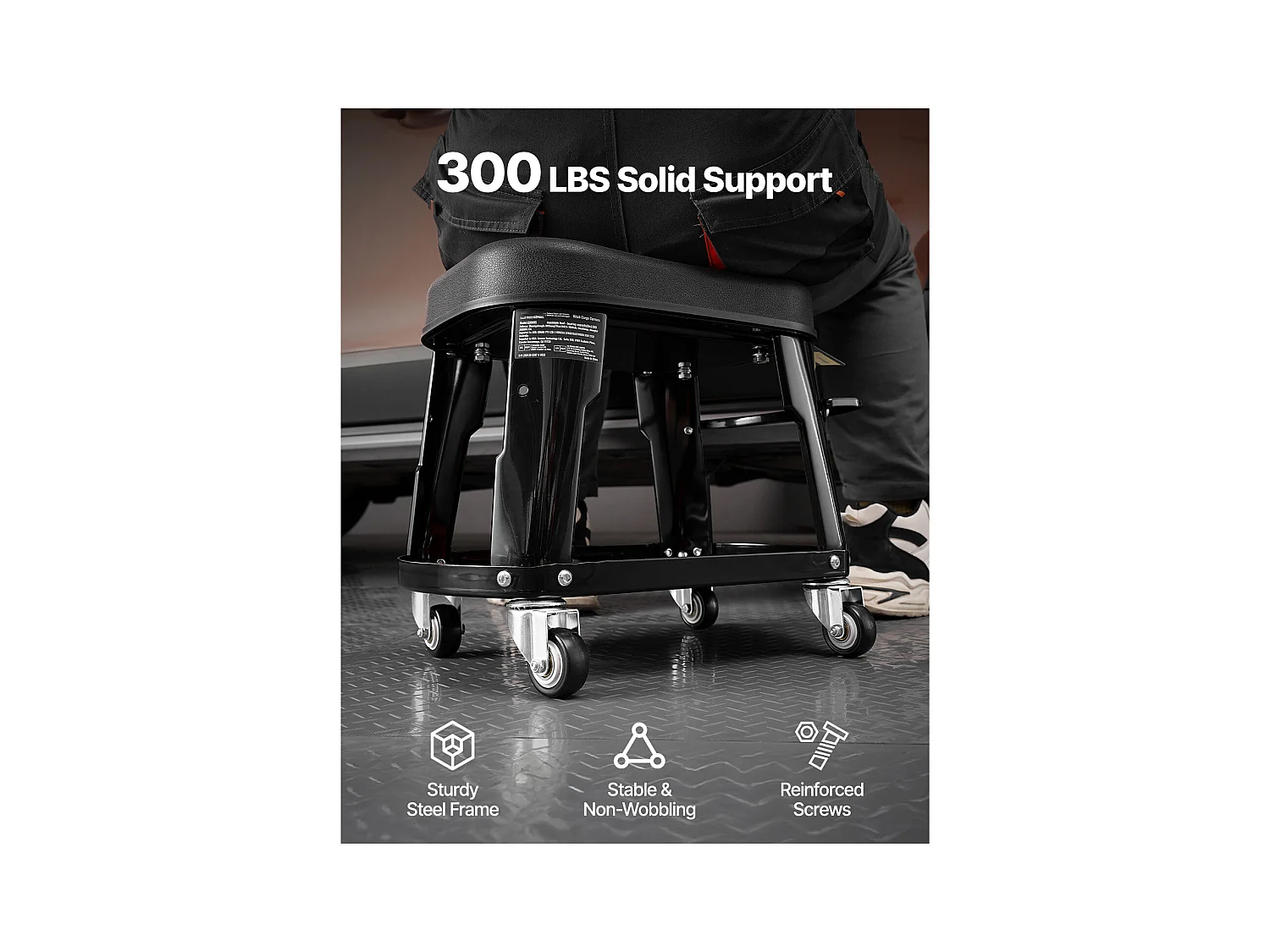 Tabouret d'Atelier, SucceBuy Tabouret de Mécanicien avec Roulettes et Plateau à Outils, Capacité 136 kg