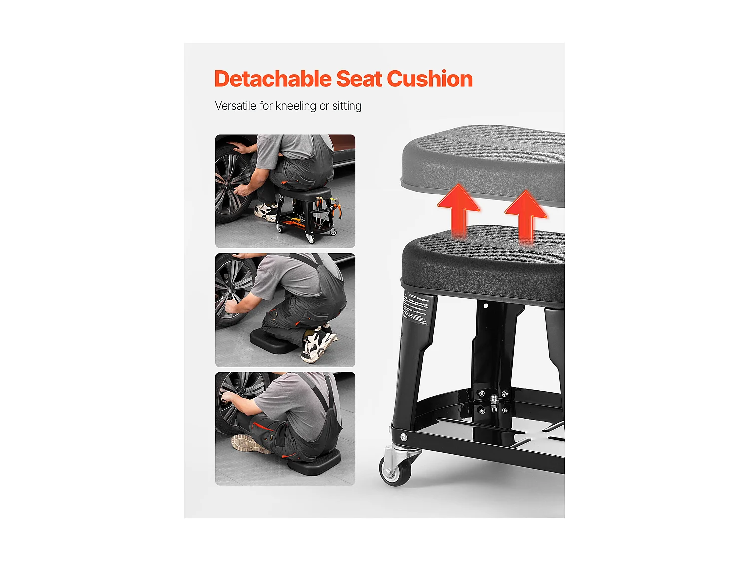 Tabouret d'Atelier, SucceBuy Tabouret de Mécanicien avec Roulettes et Plateau à Outils, Capacité 136 kg