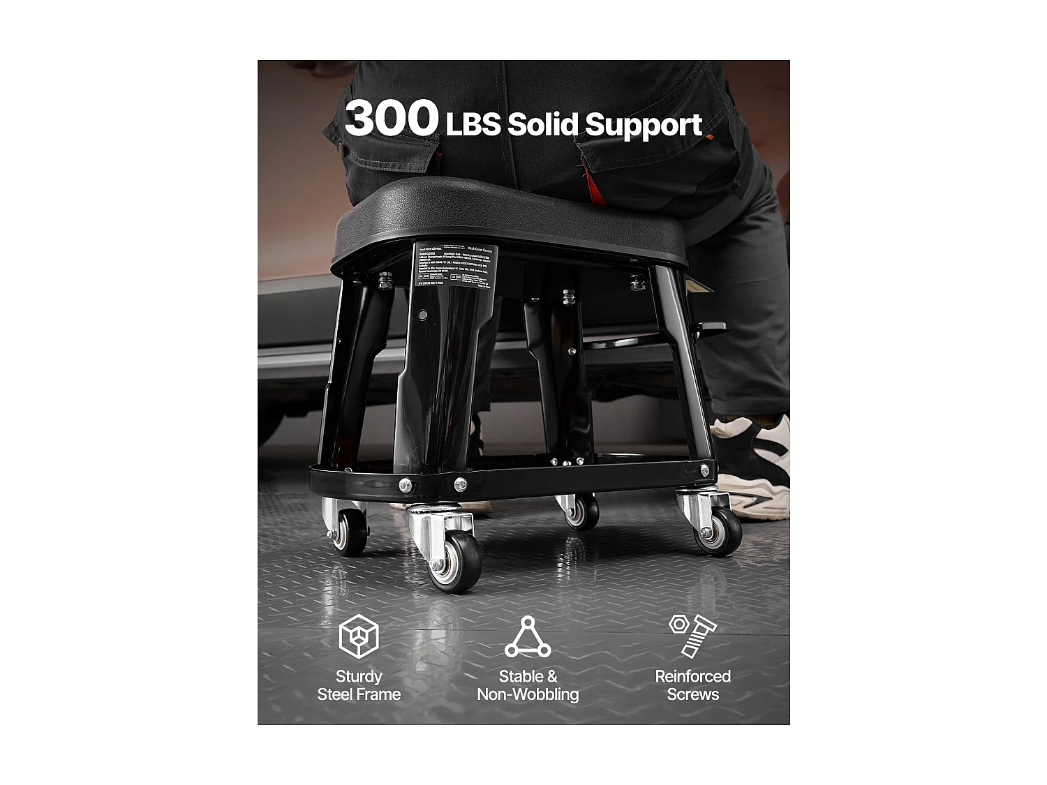 Tabouret d'Atelier, SucceBuy Tabouret de Mécanicien avec Roulettes et Plateau à Outils, Capacité 136 kg