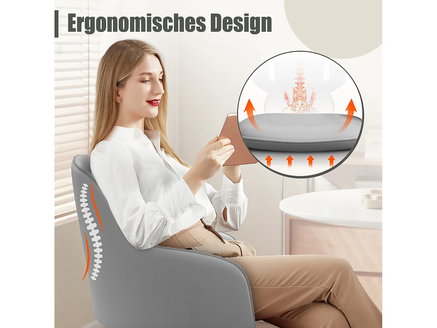 Bürostuhl Homeoffice Stuhl - Schminkstuhl mit Armlehnen - Drehstuhl mit Rrollen - Samt Stuhl - höhenverstellbar für Schminktisch - Arbeitszimmer - Schlafzimmer