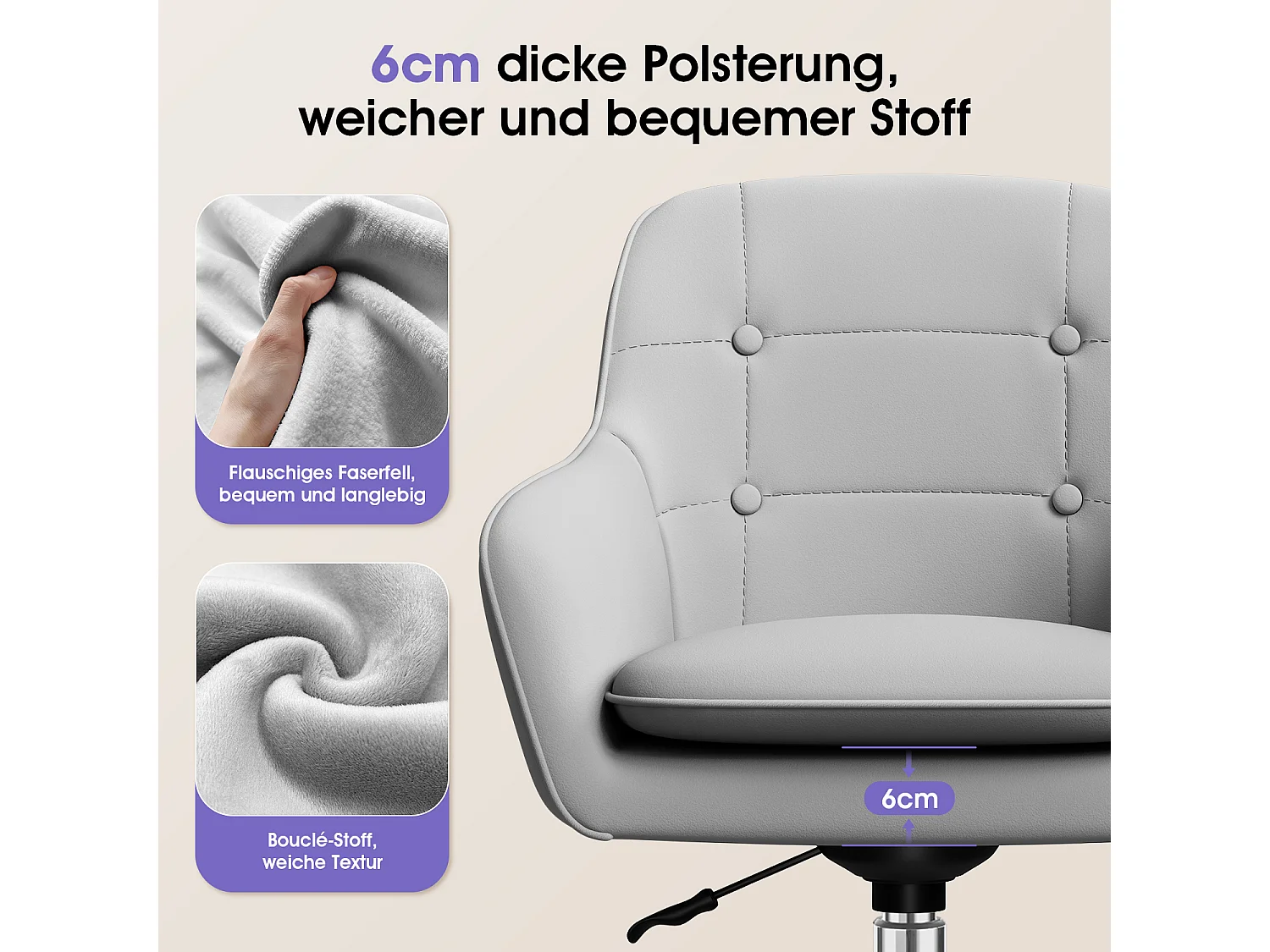 Bürostuhl Homeoffice Stuhl - Schminkstuhl mit Armlehnen - Drehstuhl mit Rrollen - Samt Stuhl - höhenverstellbar für Schminktisch - Arbeitszimmer - Schlafzimmer