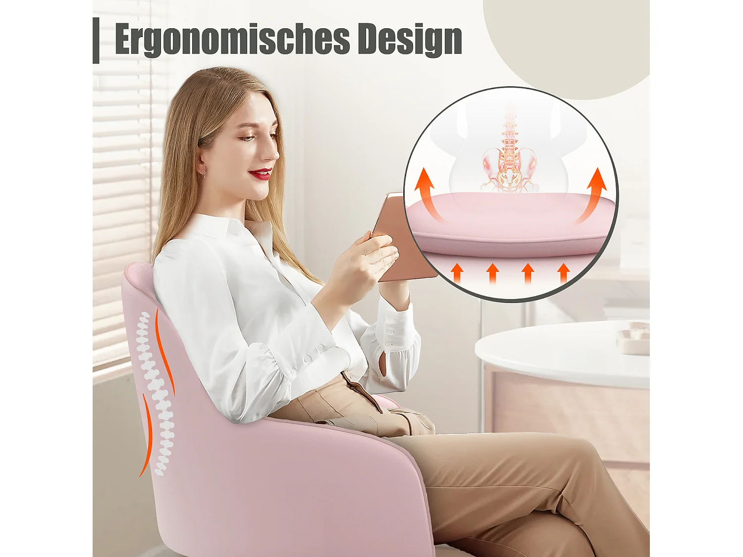 Bürostuhl Homeoffice Stuhl - Schminkstuhl mit Armlehnen - Drehstuhl mit Rrollen - Samt Stuhl - höhenverstellbar für Schminktisch - Arbeitszimmer - Schlafzimmer