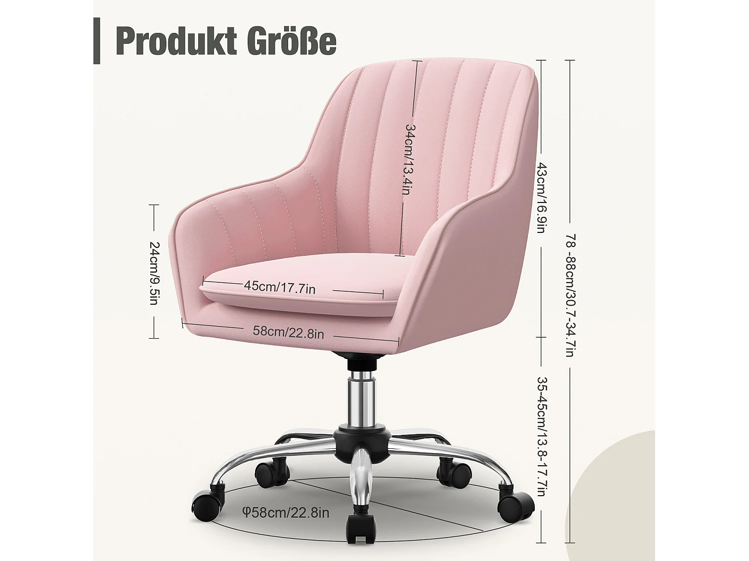 Bürostuhl Homeoffice Stuhl - Schminkstuhl mit Armlehnen - Drehstuhl mit Rrollen - Samt Stuhl - höhenverstellbar für Schminktisch - Arbeitszimmer - Schlafzimmer