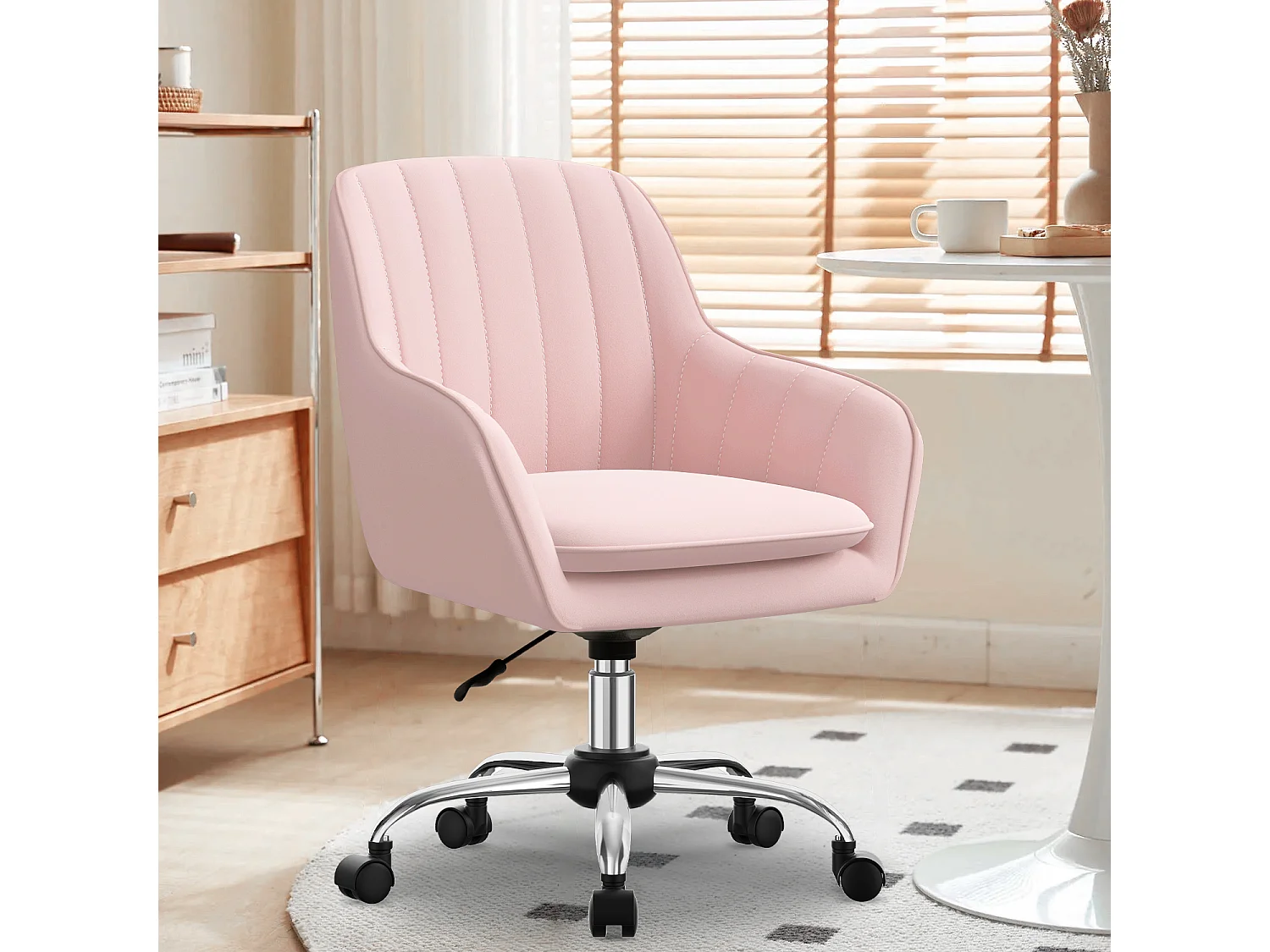 Bürostuhl Homeoffice Stuhl - Schminkstuhl mit Armlehnen - Drehstuhl mit Rrollen - Samt Stuhl - höhenverstellbar für Schminktisch - Arbeitszimmer - Schlafzimmer