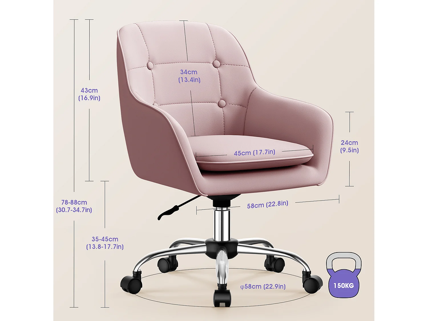 Bürostuhl Homeoffice Stuhl - Schminkstuhl mit Armlehnen - Drehstuhl mit Rrollen - Samt Stuhl - höhenverstellbar für Schminktisch - Arbeitszimmer - Schlafzimmer