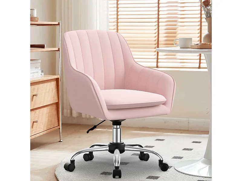 Bürostuhl Homeoffice Stuhl - Schminkstuhl mit Armlehnen - Drehstuhl mit Rrollen - Samt Stuhl - höhenverstellbar für Schminktisch - Arbeitszimmer - Schlafzimmer