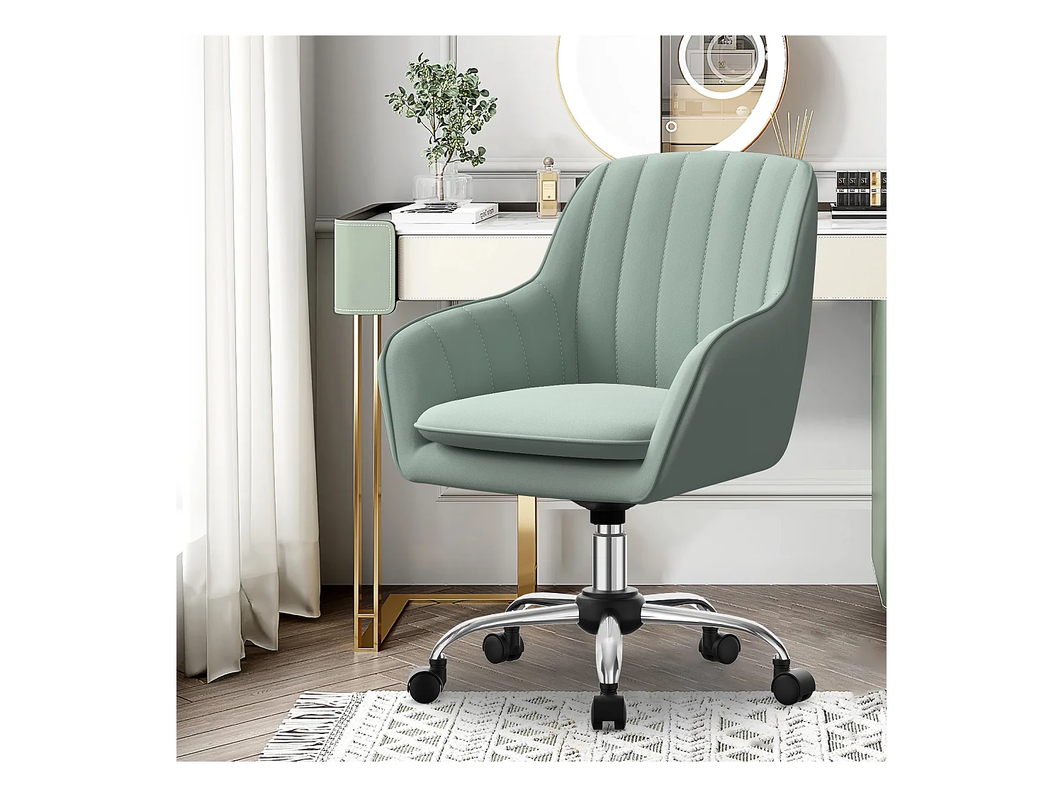 Bürostuhl*4 Homeoffice Stuhl - Schminkstuhl mit Armlehnen - Drehstuhl mit Rrollen - Samt Stuhl - höhenverstellbar für Schminktisch - Arbeitszimmer - Schlafzimmer