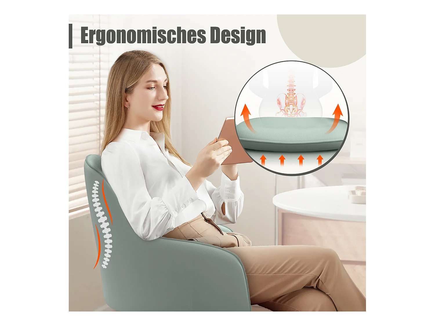 Bürostuhl*4 Homeoffice Stuhl - Schminkstuhl mit Armlehnen - Drehstuhl mit Rrollen - Samt Stuhl - höhenverstellbar für Schminktisch - Arbeitszimmer - Schlafzimmer