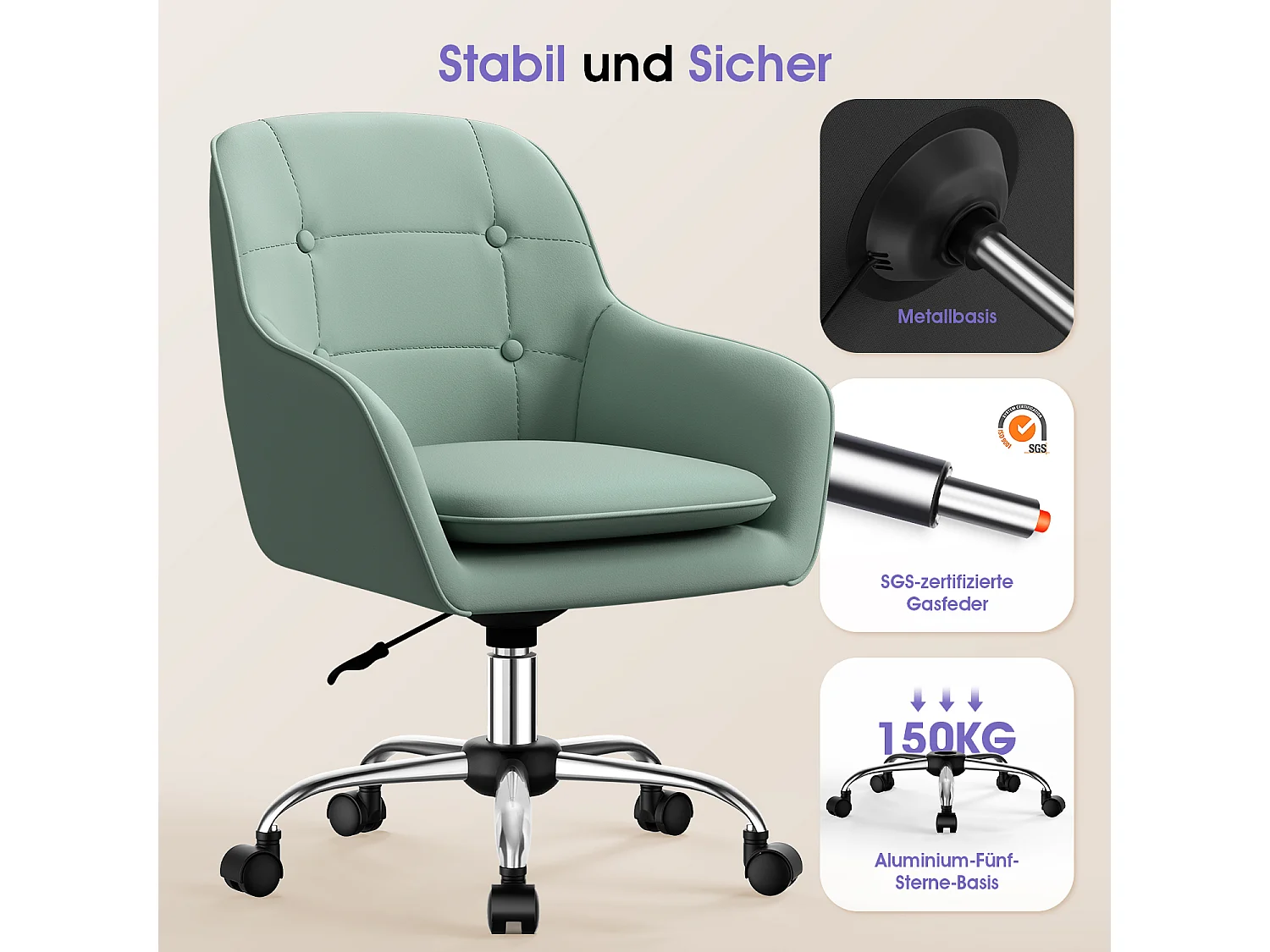 Bürostuhl*4 Homeoffice Stuhl - Schminkstuhl mit Armlehnen - Drehstuhl mit Rrollen - Samt Stuhl - höhenverstellbar für Schminktisch - Arbeitszimmer - Schlafzimmer
