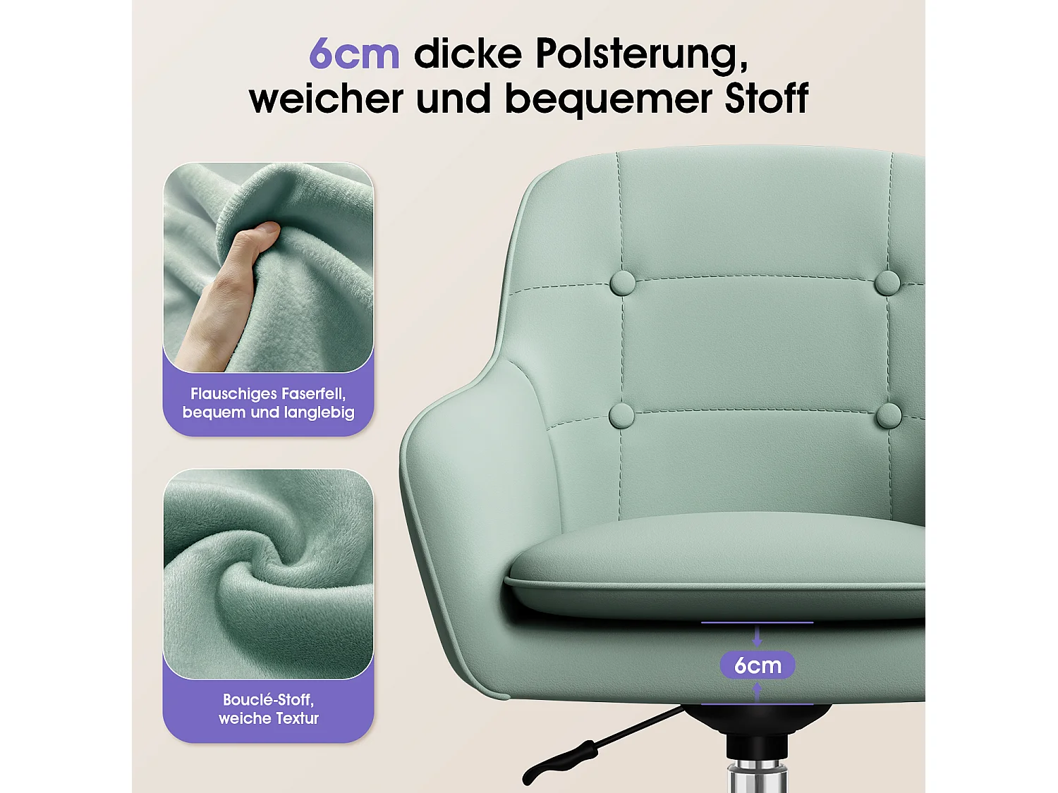 Bürostuhl*4 Homeoffice Stuhl - Schminkstuhl mit Armlehnen - Drehstuhl mit Rrollen - Samt Stuhl - höhenverstellbar für Schminktisch - Arbeitszimmer - Schlafzimmer