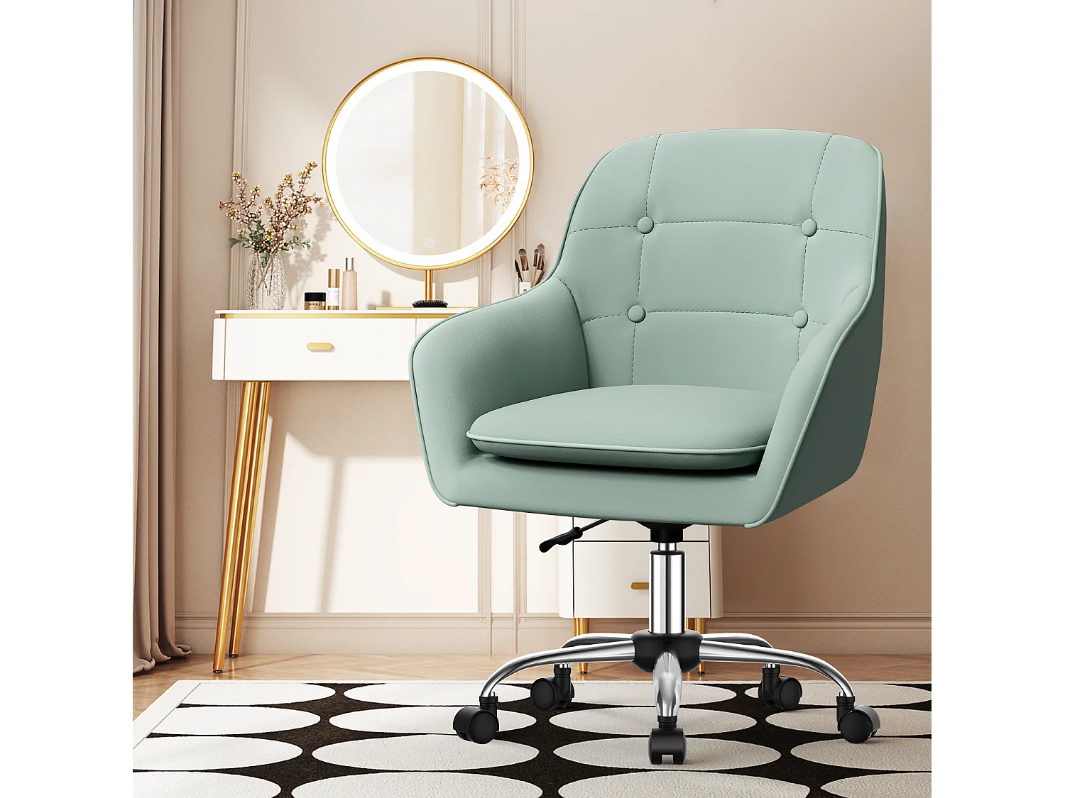 Bürostuhl*4 Homeoffice Stuhl - Schminkstuhl mit Armlehnen - Drehstuhl mit Rrollen - Samt Stuhl - höhenverstellbar für Schminktisch - Arbeitszimmer - Schlafzimmer