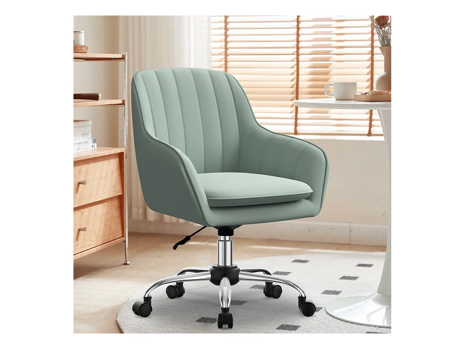 Bürostuhl Homeoffice Stuhl - Schminkstuhl mit Armlehnen - Drehstuhl mit Rrollen - Samt Stuhl - höhenverstellbar für Schminktisch - Arbeitszimmer - Schlafzimmer