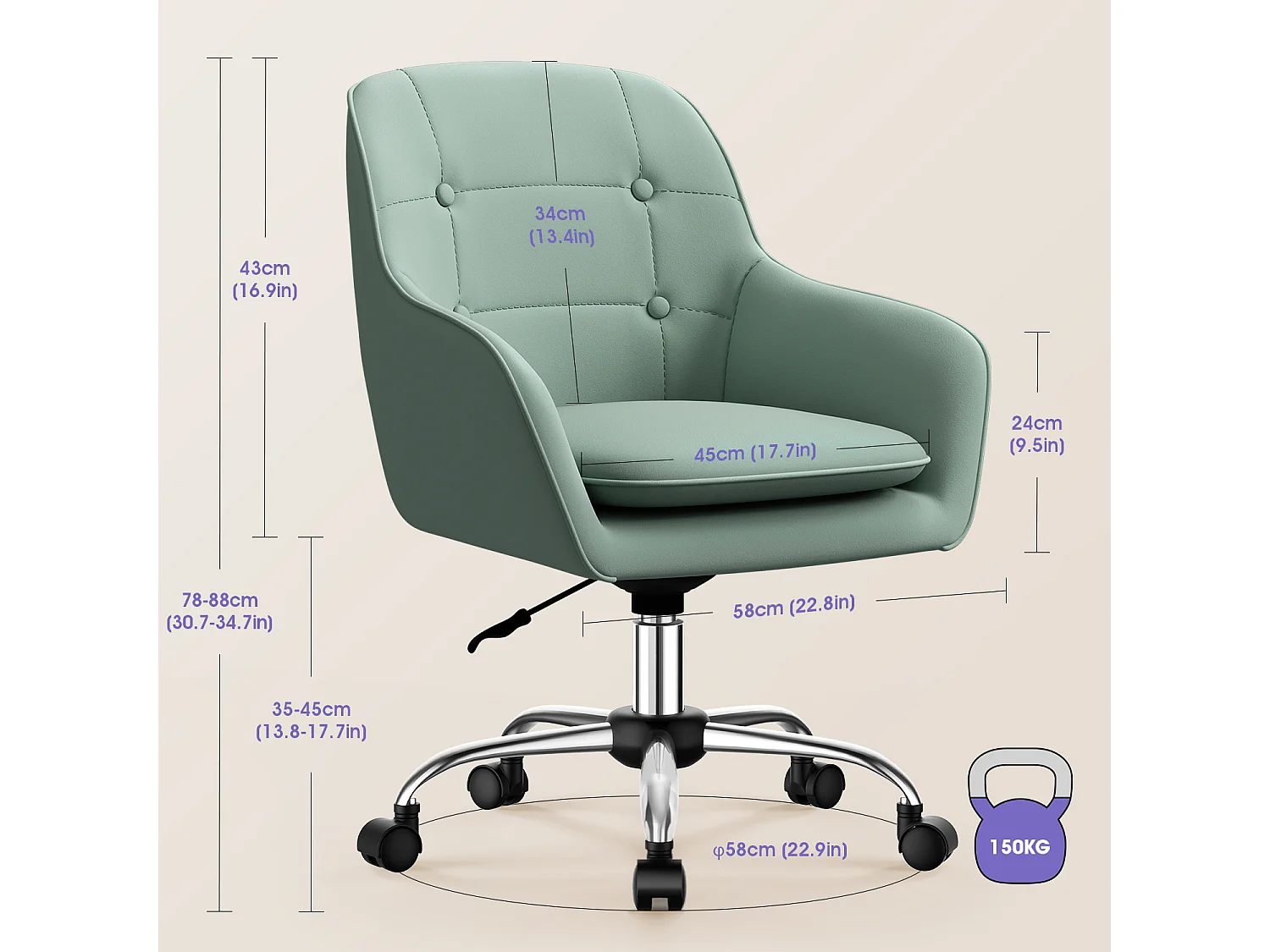Bürostuhl Homeoffice Stuhl - Schminkstuhl mit Armlehnen - Drehstuhl mit Rrollen - Samt Stuhl - höhenverstellbar für Schminktisch - Arbeitszimmer - Schlafzimmer