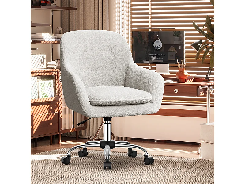 Bürostuhl - Schminkstuhl - Homeoffice Stuhl mit Armlehnen - Drehstuhl mit Rrollen Boucle-Gewebe - höhenverstellbar - für Schminktisch - Arbeitszimmer - Schlafzimmer