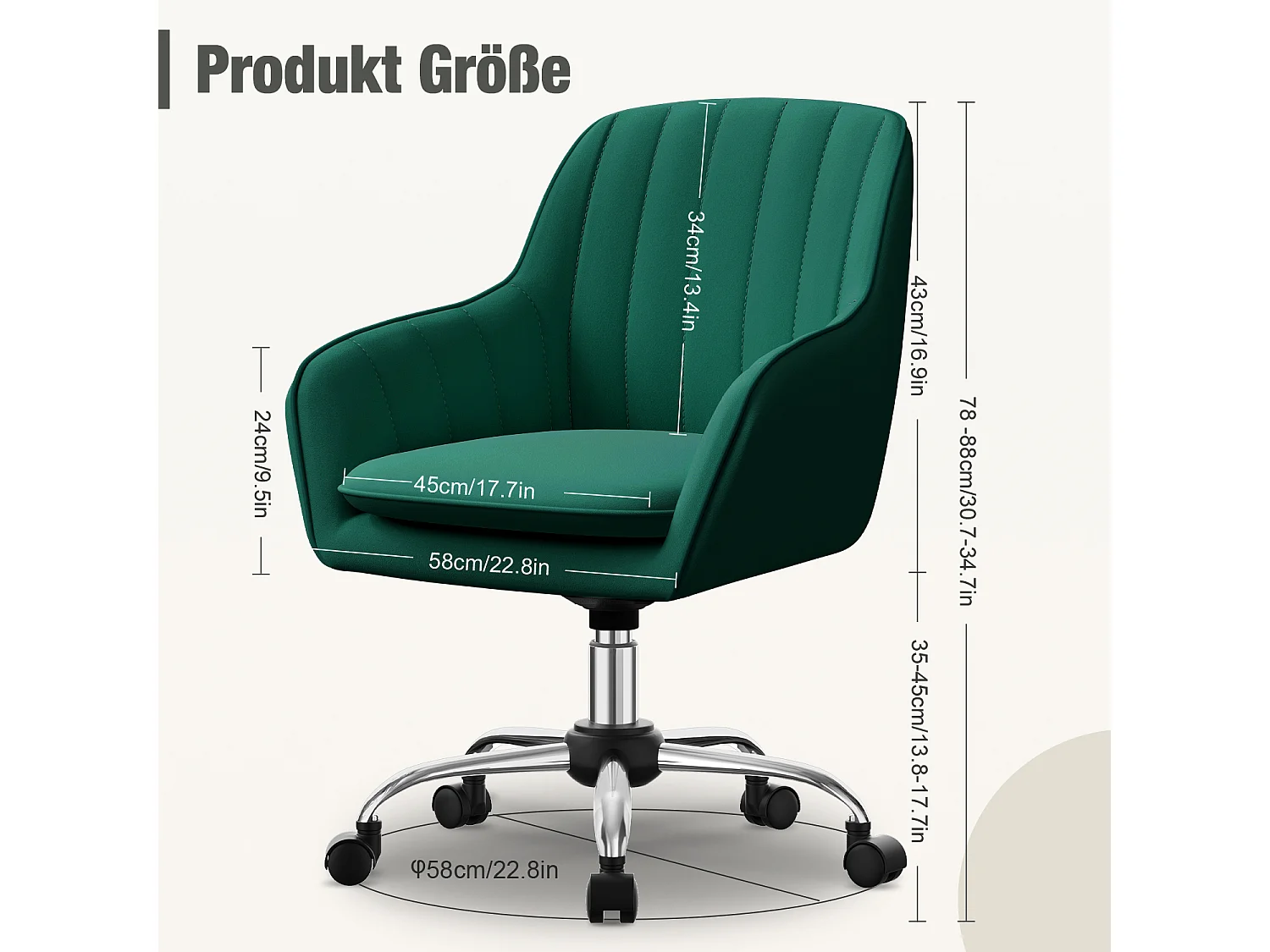 Bürostuhl Homeoffice Stuhl - Schminkstuhl mit Armlehnen - Drehstuhl mit Rrollen - Samt Stuhl - höhenverstellbar für Schminktisch - Arbeitszimmer - Schlafzimmer