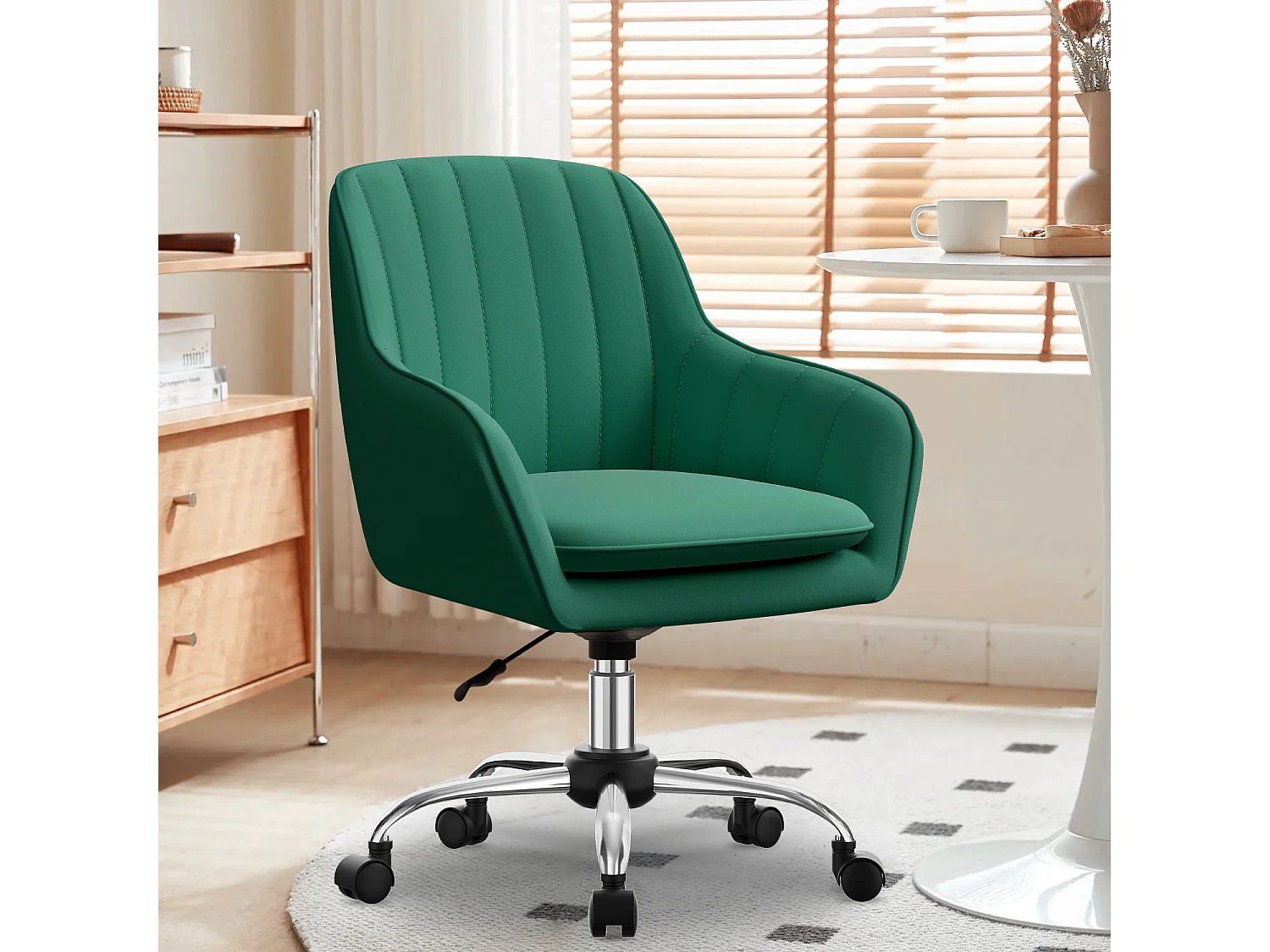 Bürostuhl Homeoffice Stuhl - Schminkstuhl mit Armlehnen - Drehstuhl mit Rrollen - Samt Stuhl - höhenverstellbar für Schminktisch - Arbeitszimmer - Schlafzimmer