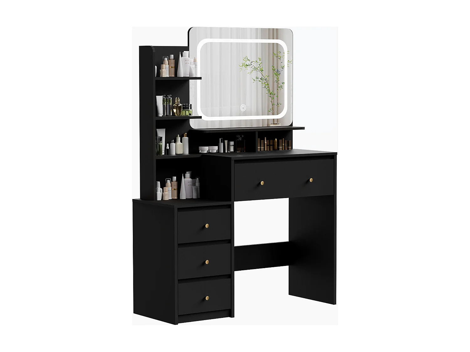 Coiffeuse avec éclairage LED - 92,6 x 132 x 36 cm - Noir