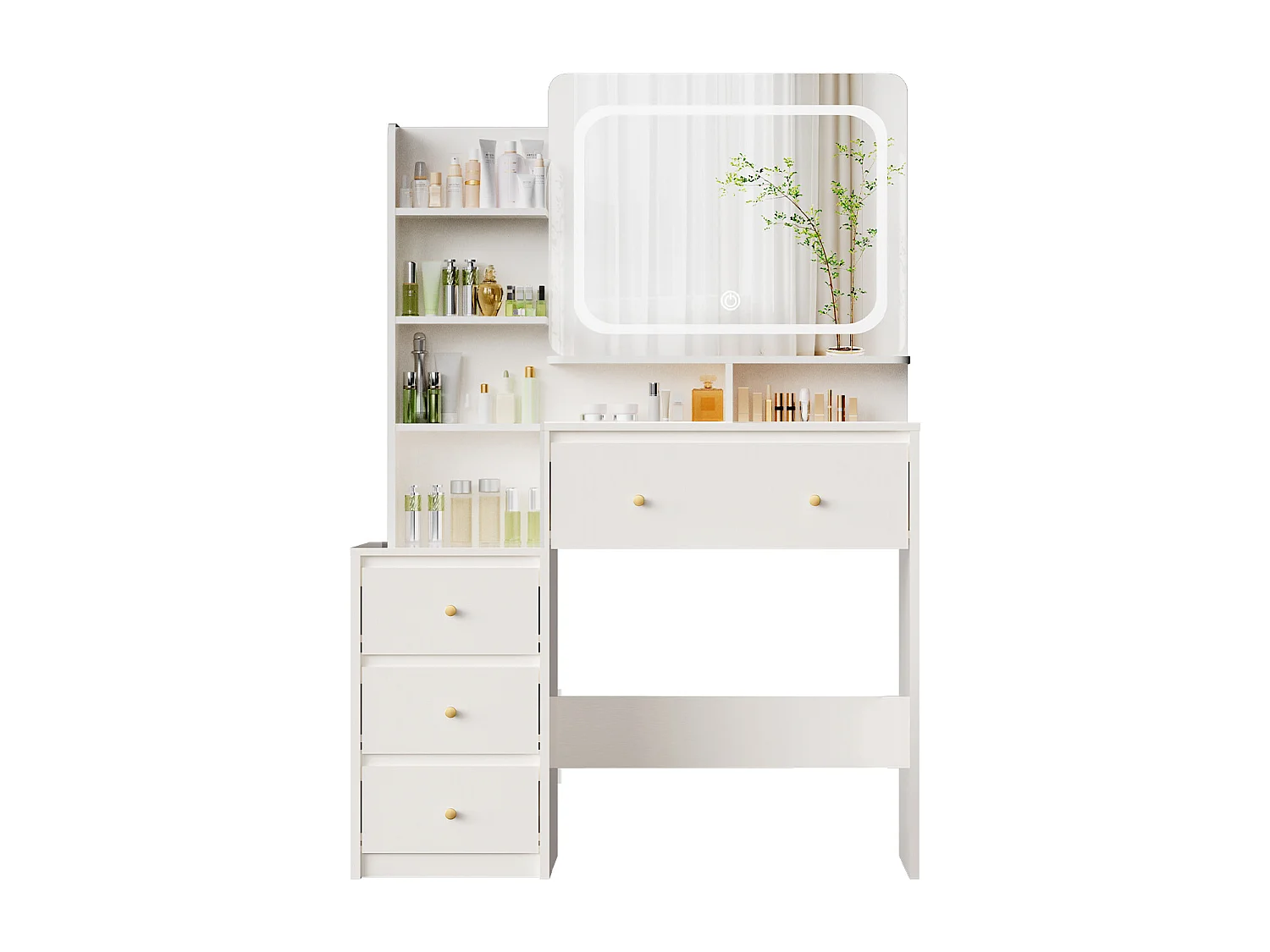 Coiffeuse avec éclairage LED - 92,6 x 132 x 36 cm - Blanc