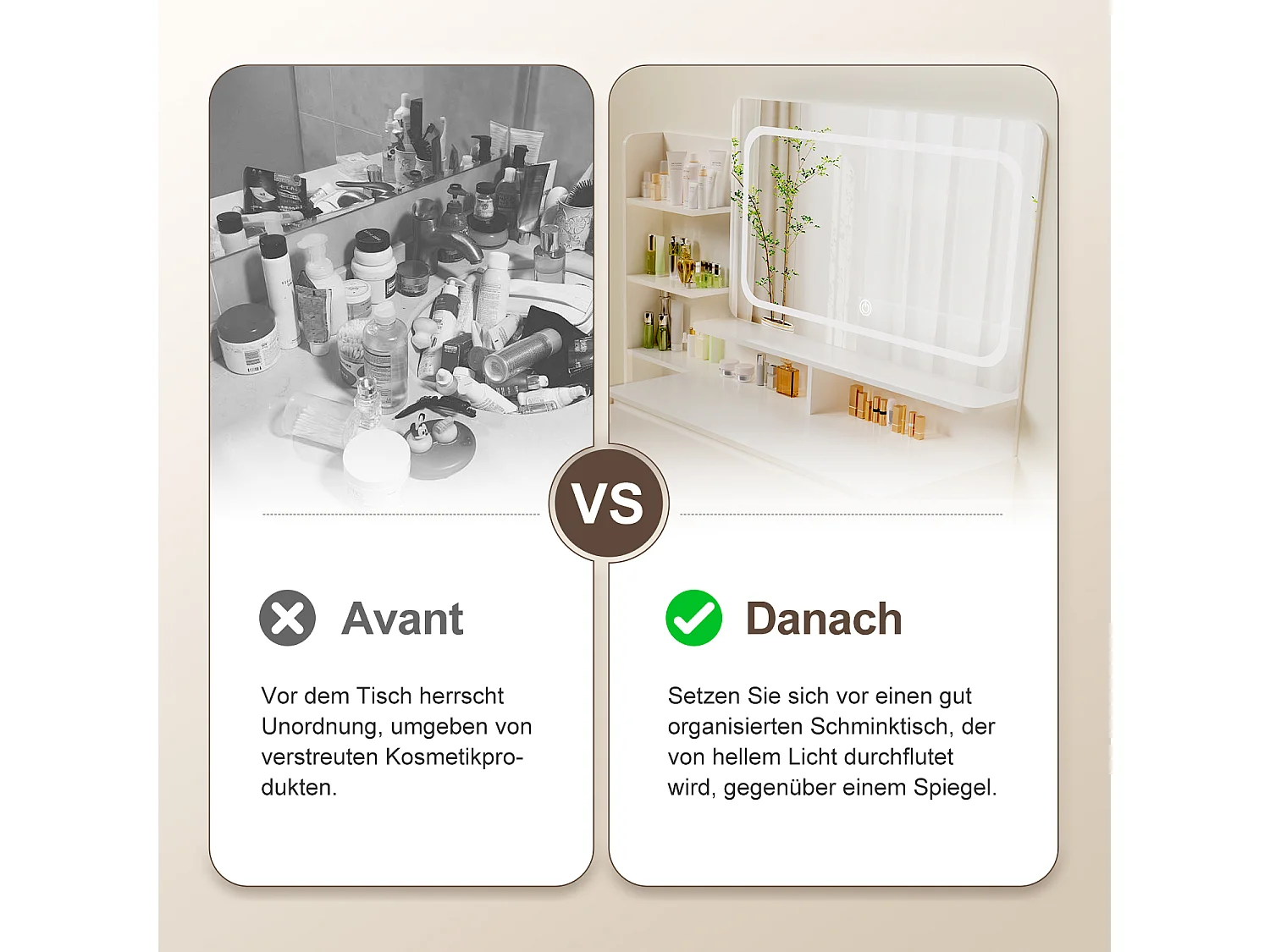 Coiffeuse avec éclairage LED - 92,6 x 132 x 36 cm - Blanc