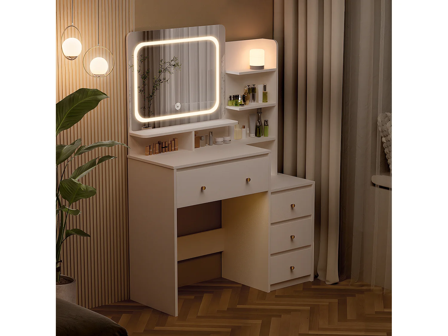 Coiffeuse avec éclairage LED - 92,6 x 132 x 36 cm - Blanc