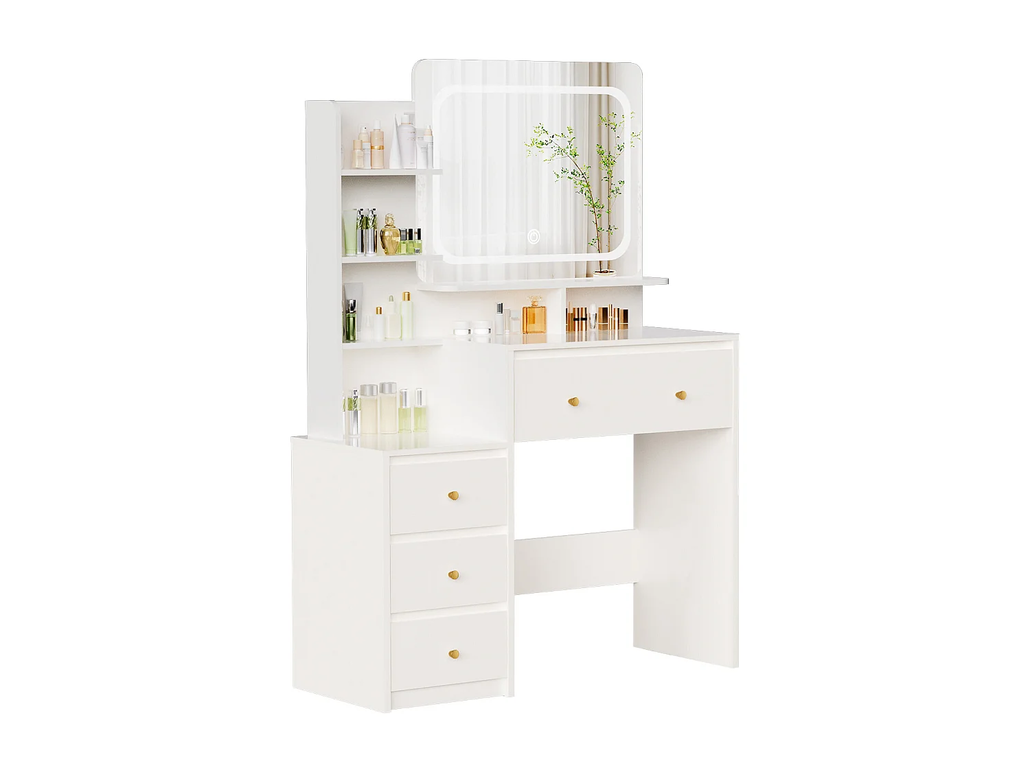 Coiffeuse avec éclairage LED - 92,6 x 132 x 36 cm - Blanc