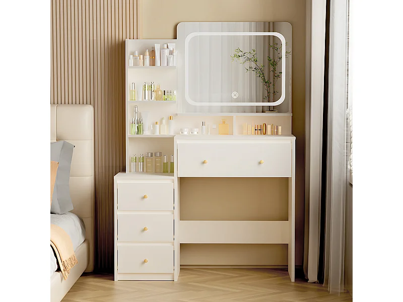 Coiffeuse avec éclairage LED - 92,6 x 132 x 36 cm - Blanc