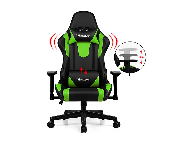 Gaming-Stuhl - ergonomisch Gaming-Stuhl mit Wippfunktion - Gaming Stuhl mit verstellbaren Lendenkissen - Armlehne und Kopfstütze - Bequeme Sitzkissen - 150 kg