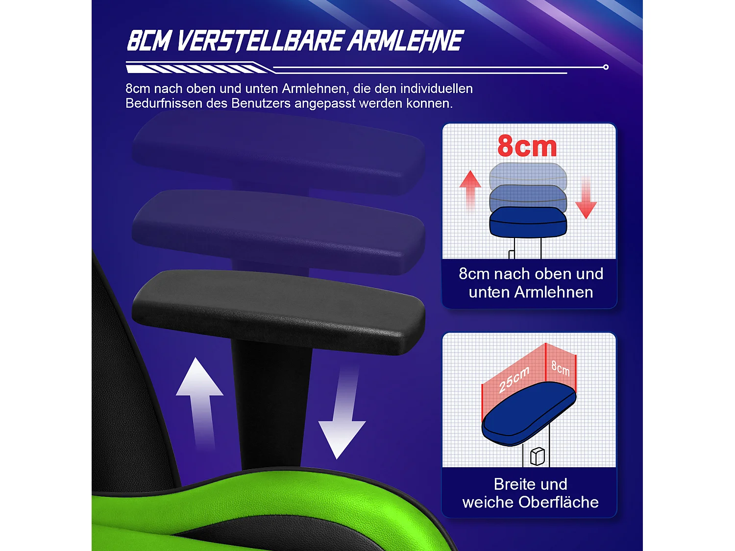 Gaming-Stuhl - ergonomisch Gaming-Stuhl mit Wippfunktion - Gaming Stuhl mit verstellbaren Lendenkissen - Armlehne und Kopfstütze - Bequeme Sitzkissen - 150 kg