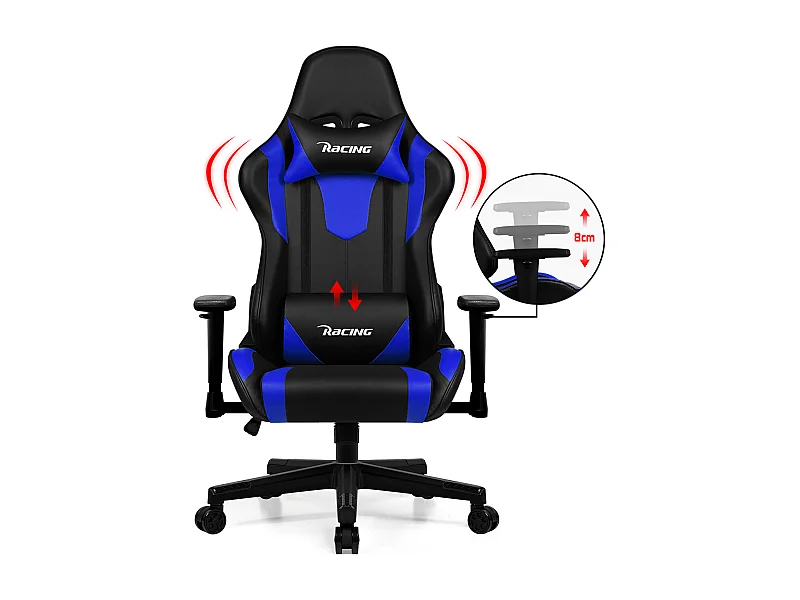 Gaming-Stuhl - ergonomisch Gaming-Stuhl mit Wippfunktion - Gaming Stuhl mit verstellbaren Lendenkissen - Armlehne und Kopfstütze - Bequeme Sitzkissen - 150 kg