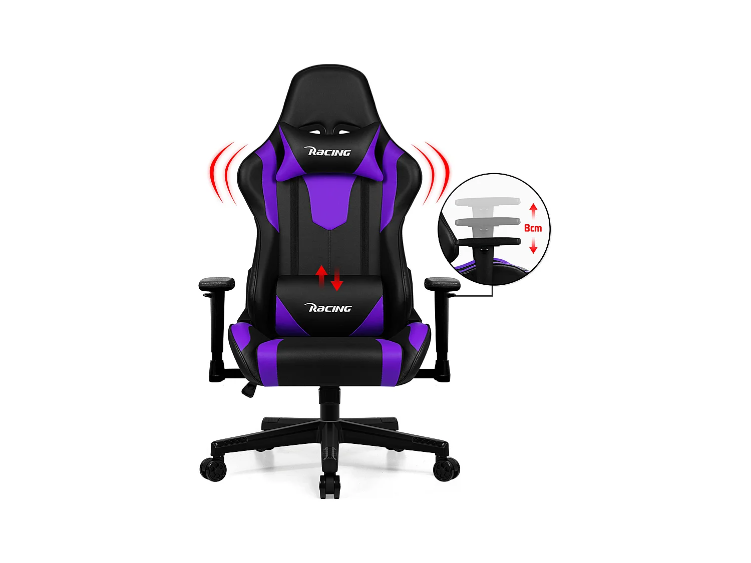 Gaming-Stuhl - ergonomisch Gaming-Stuhl mit Wippfunktion - Gaming Stuhl mit verstellbaren Lendenkissen - Armlehne und Kopfstütze - Bequeme Sitzkissen - 150 kg