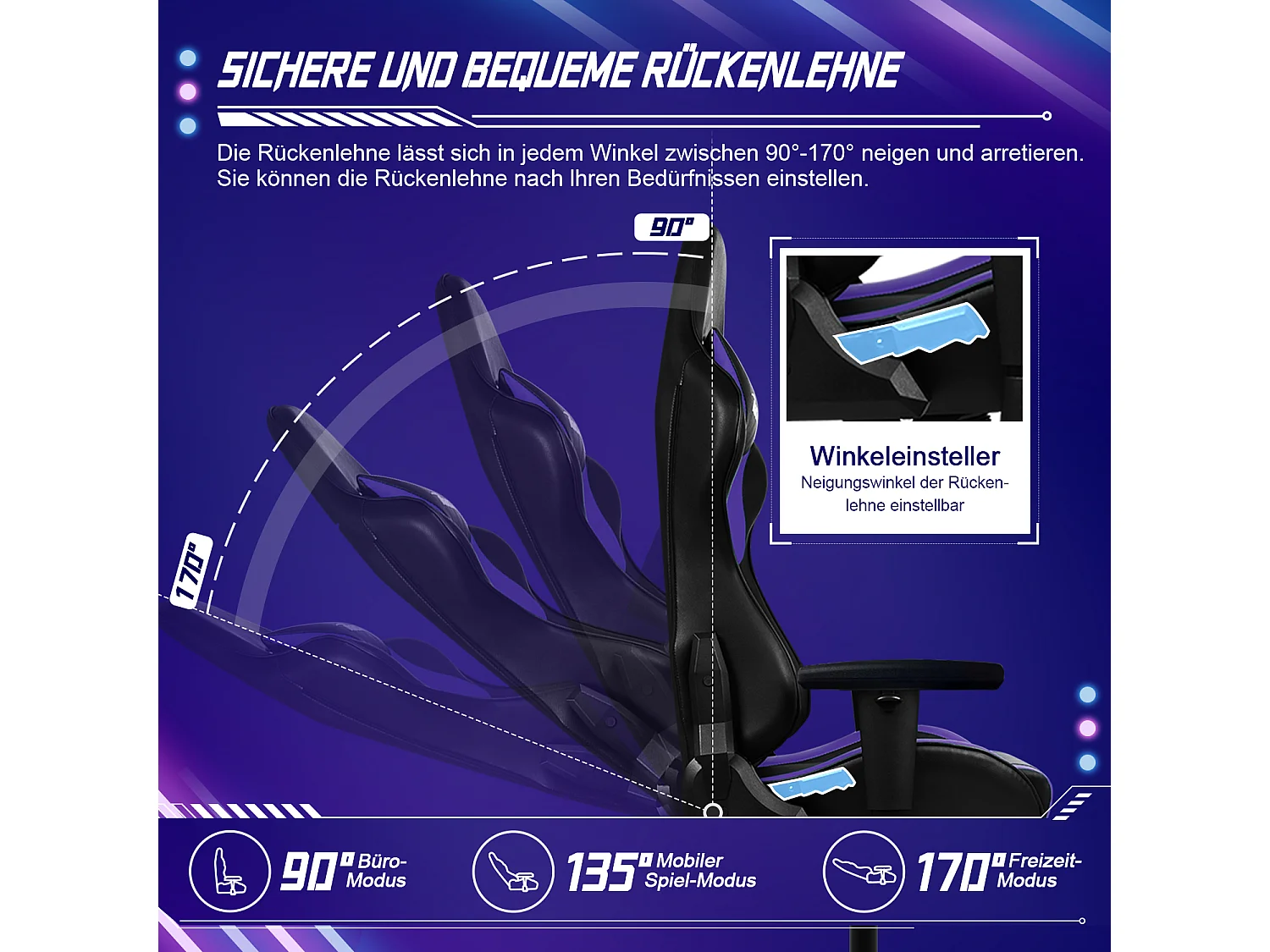 Fauteuil gaming - Fauteuil gaming ergonomique avec fonction bascule - Fauteuil gaming avec coussin lombaire réglable - Accoudoirs et appui-tête - Coussin d'assise c