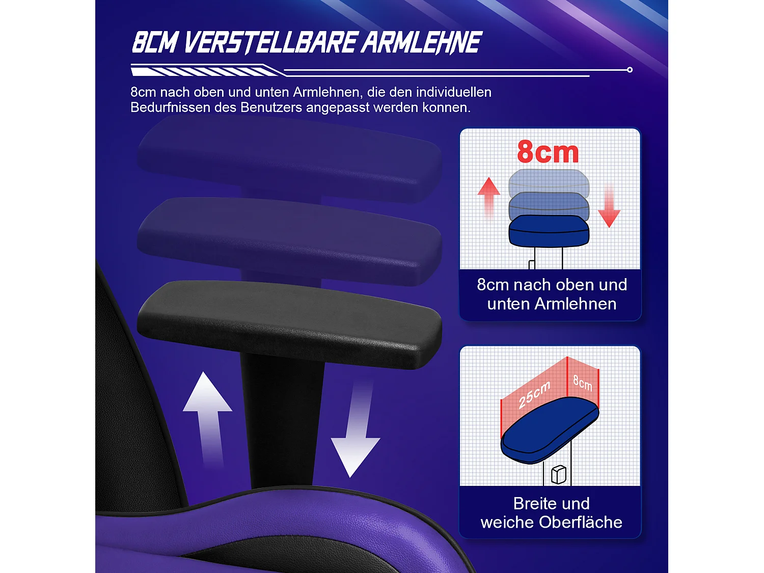 Fauteuil gaming - Fauteuil gaming ergonomique avec fonction bascule - Fauteuil gaming avec coussin lombaire réglable - Accoudoirs et appui-tête - Coussin d'assise c