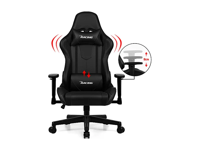 Gaming-Stuhl - ergonomisch Gaming-Stuhl mit Wippfunktion - Gaming Stuhl mit verstellbaren Lendenkissen - Armlehne und Kopfstütze - Bequeme Sitzkissen - 150 kg