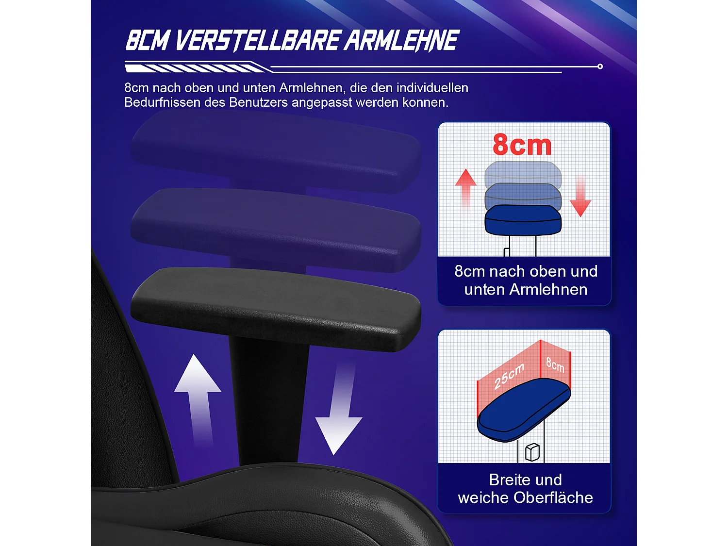 Gaming-Stuhl - ergonomisch Gaming-Stuhl mit Wippfunktion - Gaming Stuhl mit verstellbaren Lendenkissen - Armlehne und Kopfstütze - Bequeme Sitzkissen - 150 kg