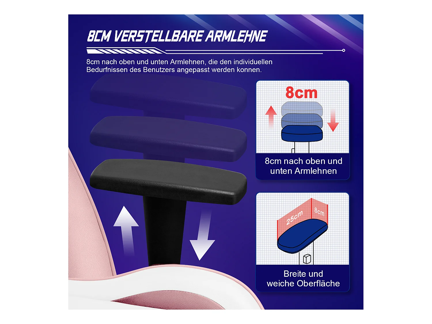 Gaming-Stuhl - ergonomisch Gaming-Stuhl mit Wippfunktion - Gaming Stuhl mit verstellbaren Lendenkissen - Armlehne und Kopfstütze - Bequeme Sitzkissen - 150 kg