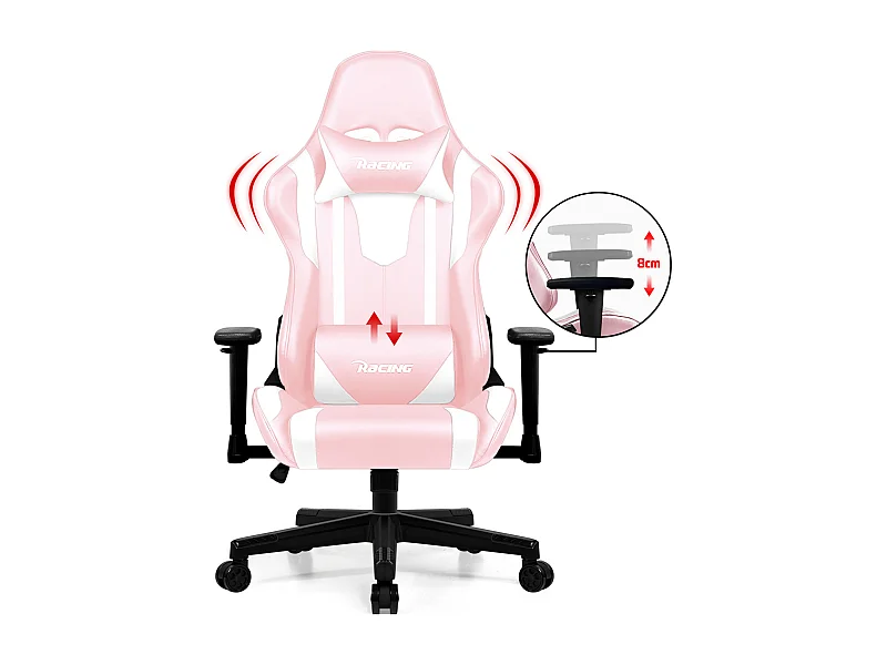Gaming-Stuhl - ergonomisch Gaming-Stuhl mit Wippfunktion - Gaming Stuhl mit verstellbaren Lendenkissen - Armlehne und Kopfstütze - Bequeme Sitzkissen - 150 kg