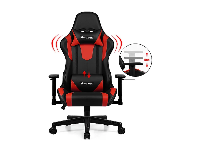 Gaming-Stuhl - ergonomisch Gaming-Stuhl mit Wippfunktion - Gaming Stuhl mit verstellbaren Lendenkissen - Armlehne und Kopfstütze - Bequeme Sitzkissen - 150 kg