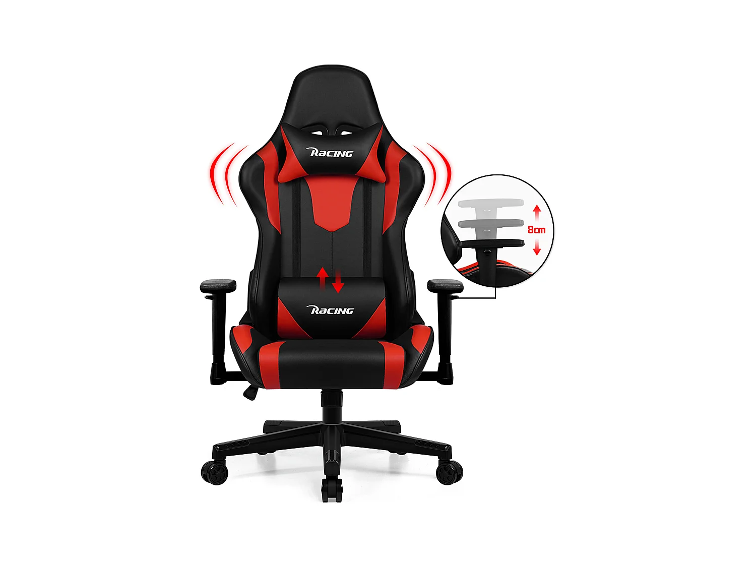 Gaming-Stuhl - ergonomisch Gaming-Stuhl mit Wippfunktion - Gaming Stuhl mit verstellbaren Lendenkissen - Armlehne und Kopfstütze - Bequeme Sitzkissen - 150 kg