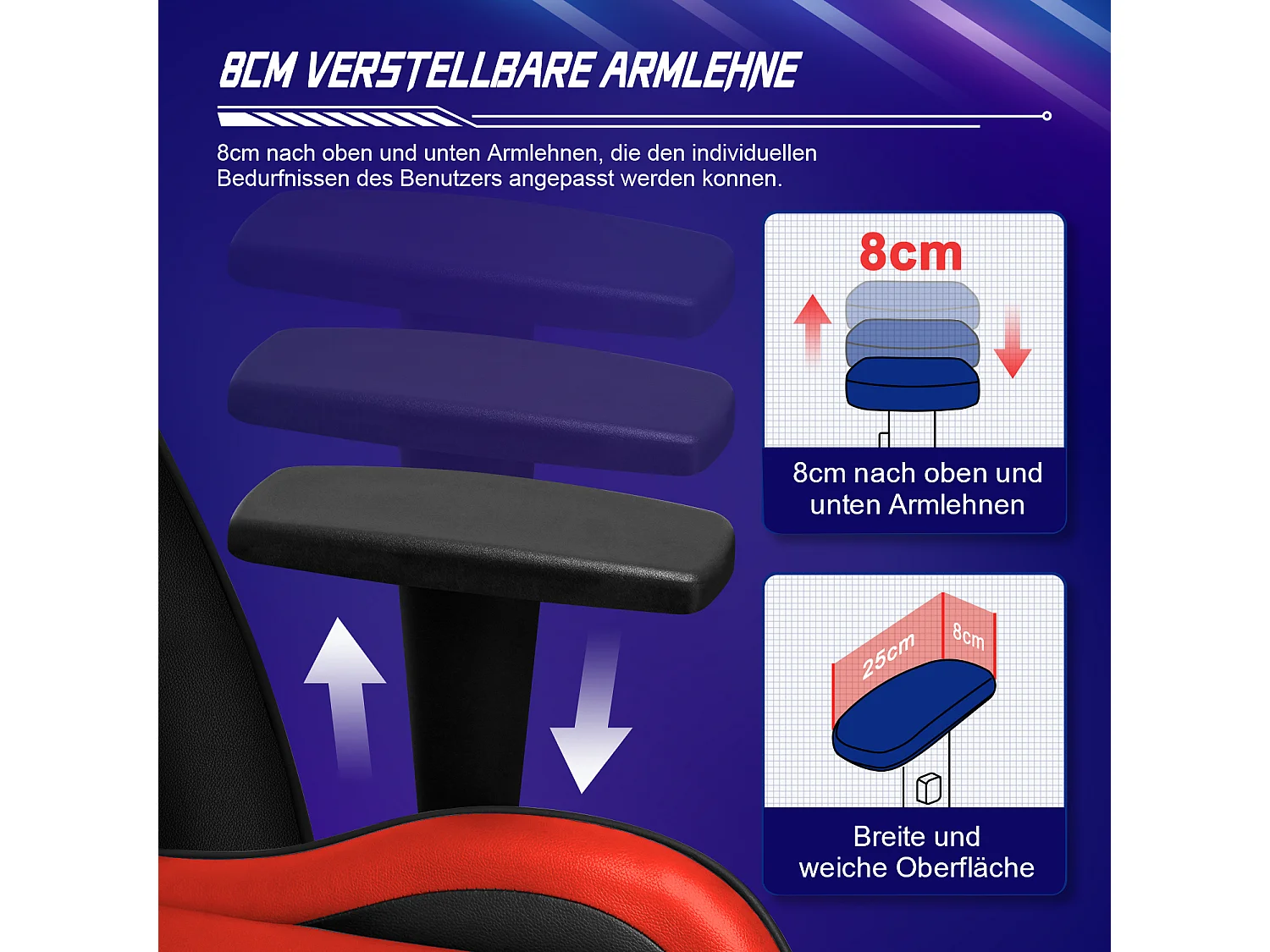 Gaming-Stuhl - ergonomisch Gaming-Stuhl mit Wippfunktion - Gaming Stuhl mit verstellbaren Lendenkissen - Armlehne und Kopfstütze - Bequeme Sitzkissen - 150 kg