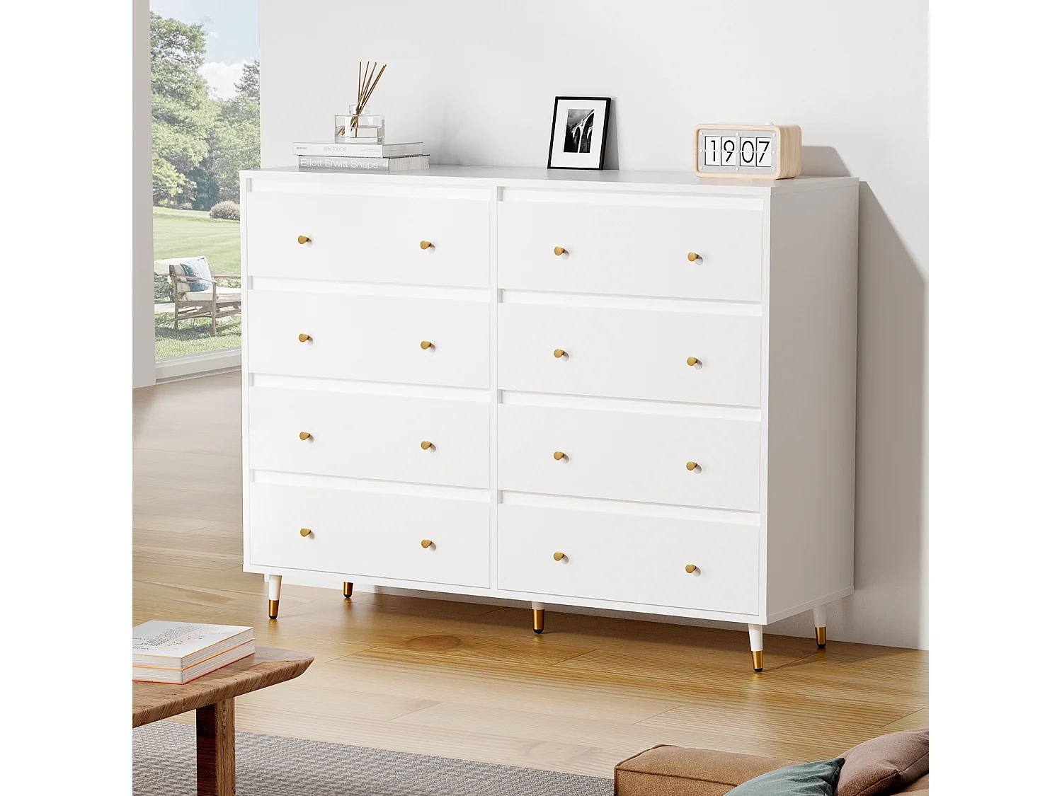 Kommode mit 8 Schubladen - Modernes Massivholz Sideboard für das Schlafzimmer - Wohnzimmer - Flur und Büro - Viele Farbvarianten und Stauraum