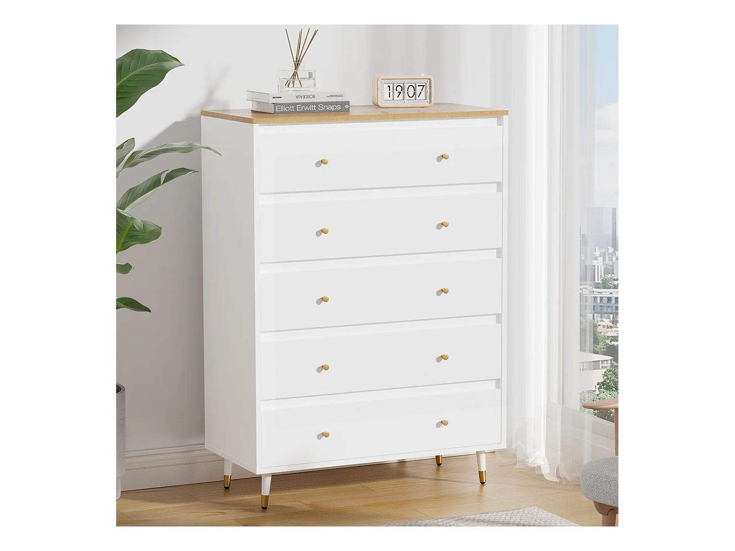 Kommode mit 5 Schubladen - Modernes Massivholz Sideboard für das Schlafzimmer - Wohnzimmer - Flur und Büro - Viele Farbvarianten und Stauraum