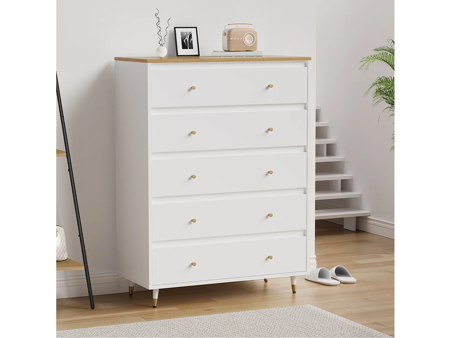 Kommode mit 5 Schubladen - Modernes Massivholz Sideboard für das Schlafzimmer - Wohnzimmer - Flur und Büro - Viele Farbvarianten und Stauraum