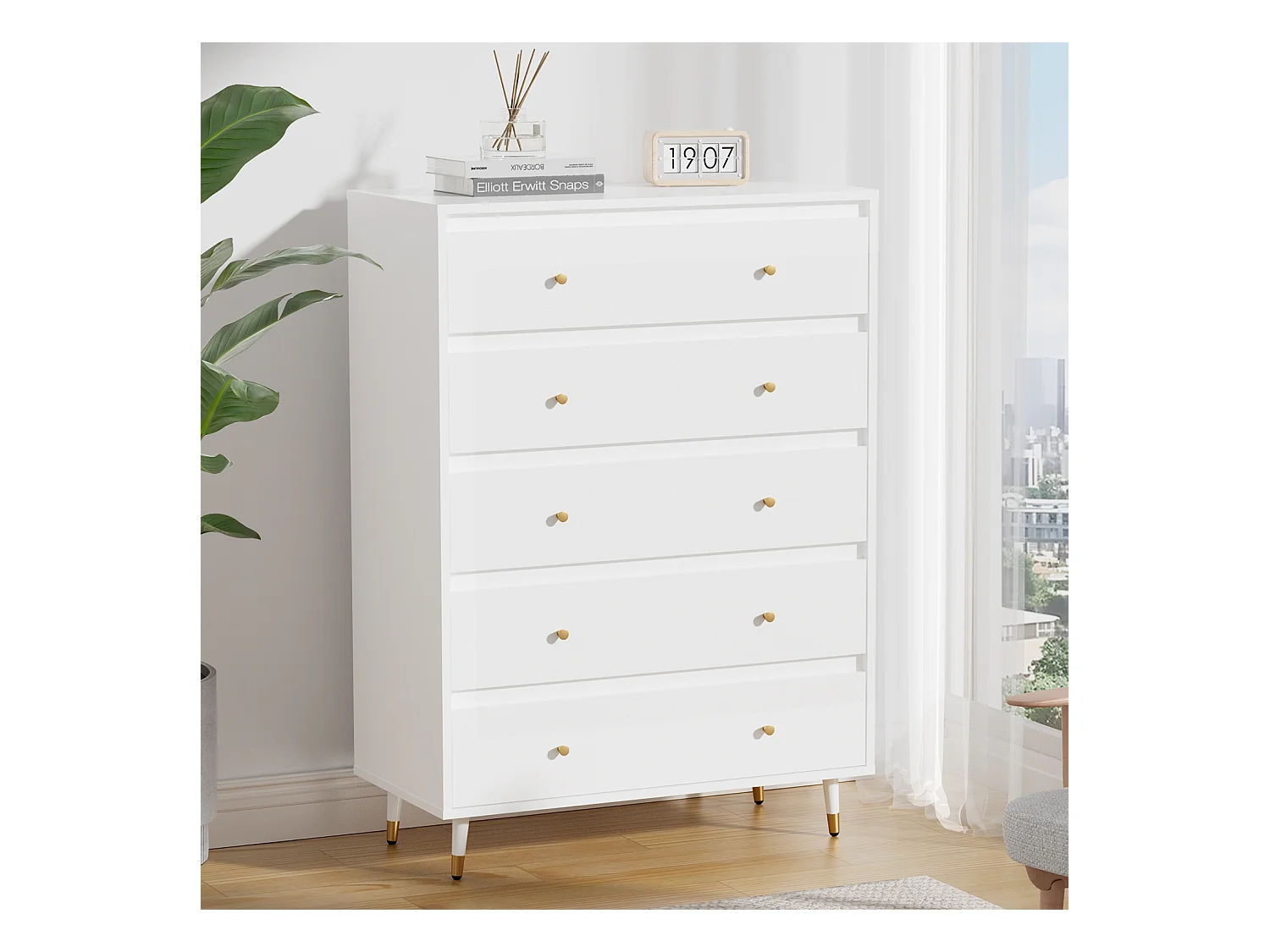Kommode mit 5 Schubladen - Modernes Massivholz Sideboard für das Schlafzimmer - Wohnzimmer - Flur und Büro - Viele Farbvarianten und Stauraum