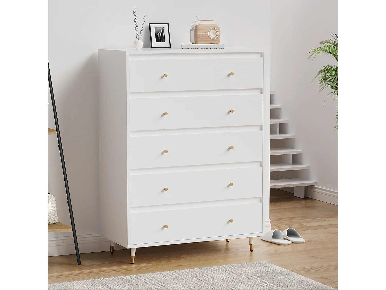 Kommode mit 5 Schubladen - Modernes Massivholz Sideboard für das Schlafzimmer - Wohnzimmer - Flur und Büro - Viele Farbvarianten und Stauraum