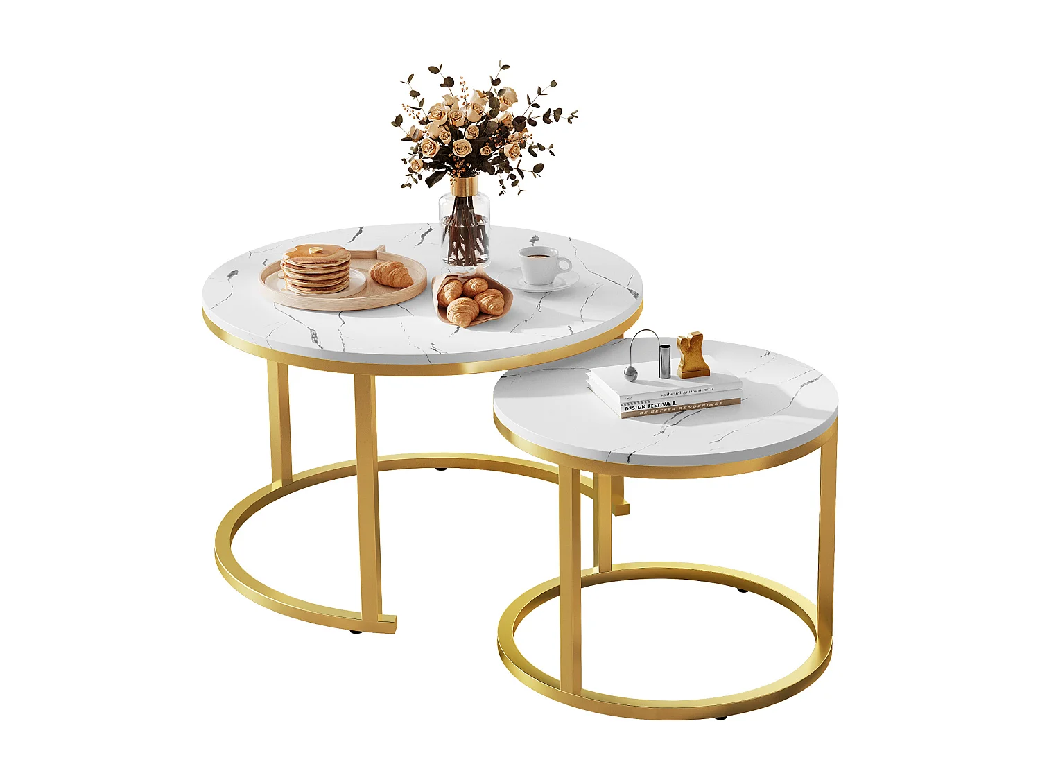 Couchtisch-Couchtisch-Set - Marmor-Optik - glänzende Optik-Weiß