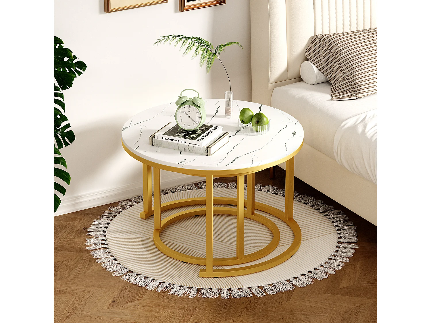 Couchtisch-Couchtisch-Set - Marmor-Optik - glänzende Optik-Weiß