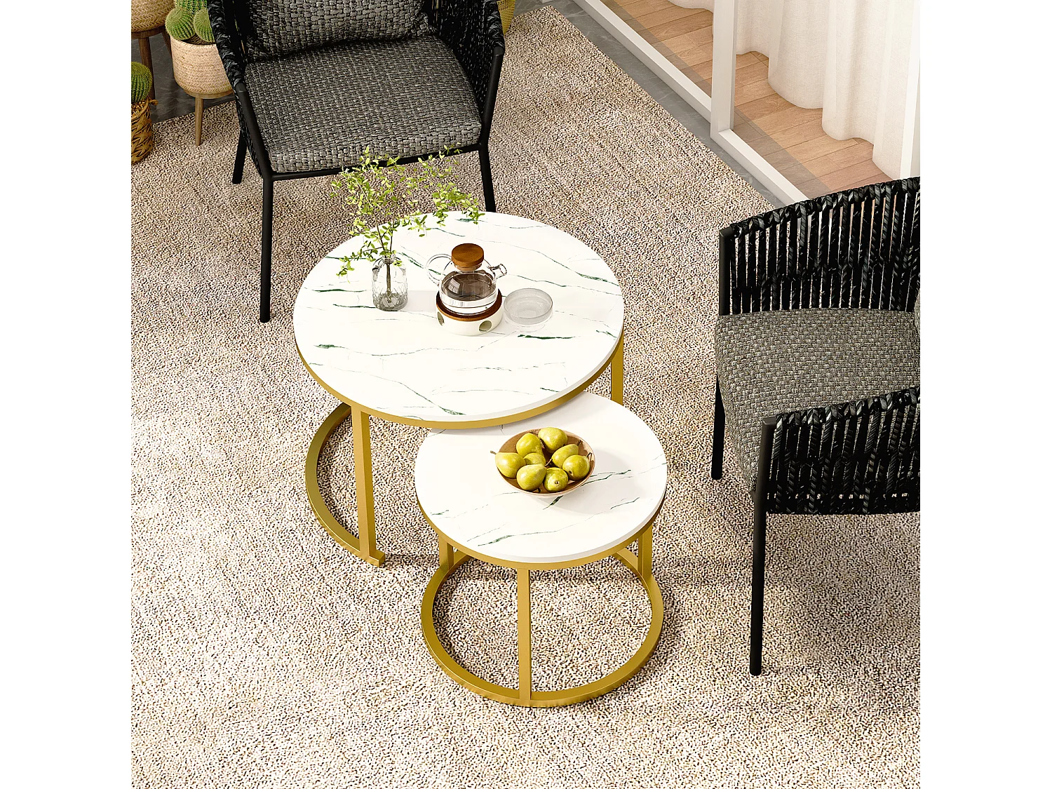 Couchtisch-Couchtisch-Set - Marmor-Optik - glänzende Optik-Weiß
